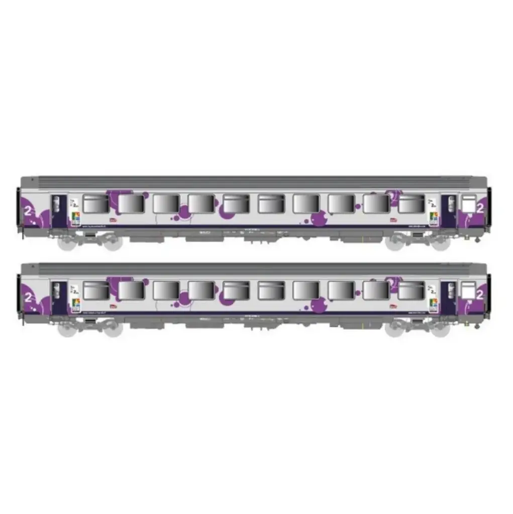 Set de 2 voitures corail VTu B11tu, livrée Intercités région Haute-Normandie, logo Carmillon - LS Models 41212 - HO 1/87 - SNCF - Ep VI - 2R