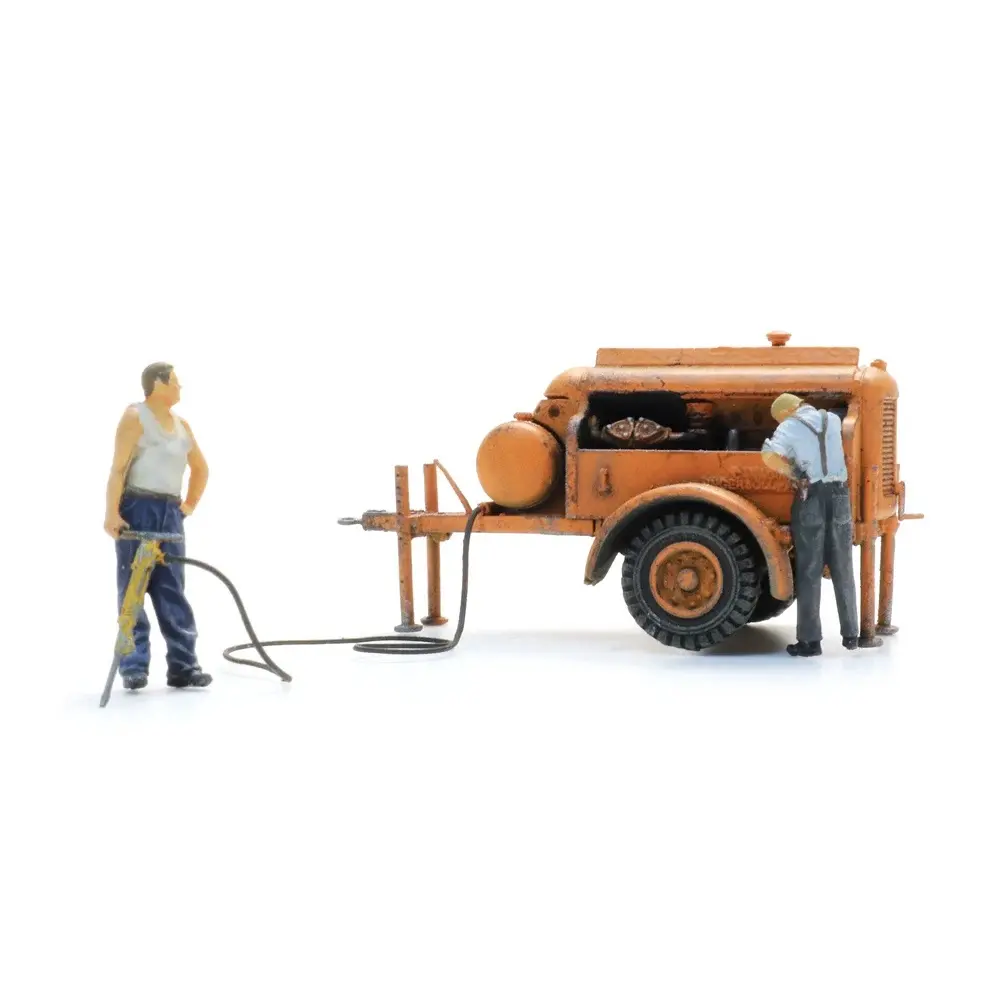Remorque compresseur avec marteau-piqueur + 2 figurines - Artitec 387.611 - HO 1/87