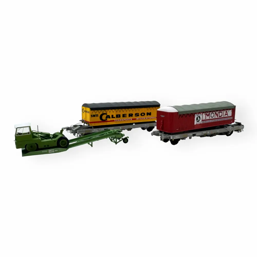 Coffret Kangourou, 2 wagons, 2 remorques, 1 tracteur, 1 rampe - Ree Modèles WB333 - HO 1/87 - SNCF - Ep III - 2R