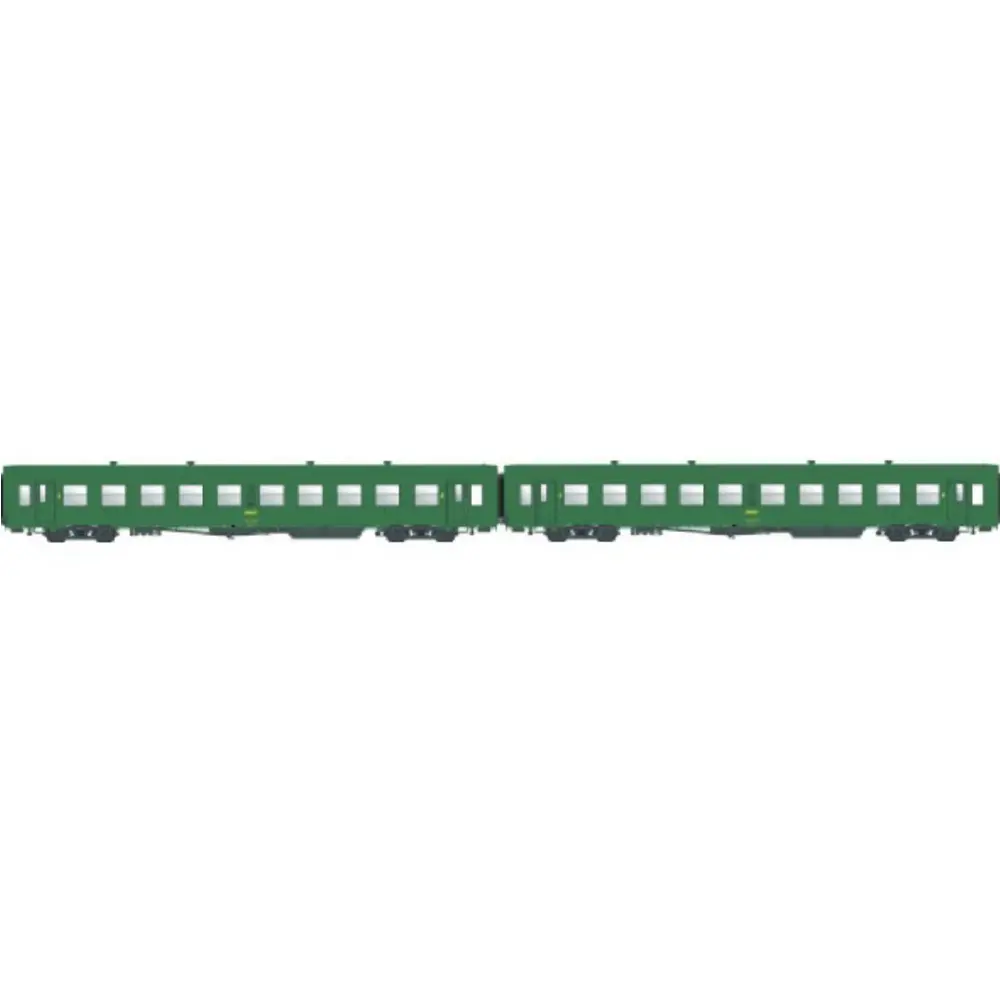 Set de 2 voitures USI livrée verte, 2 x B10t U61, logo encadré jaune - Models World 40032 - HO 1/87 - SNCF - Ep IV - 2R