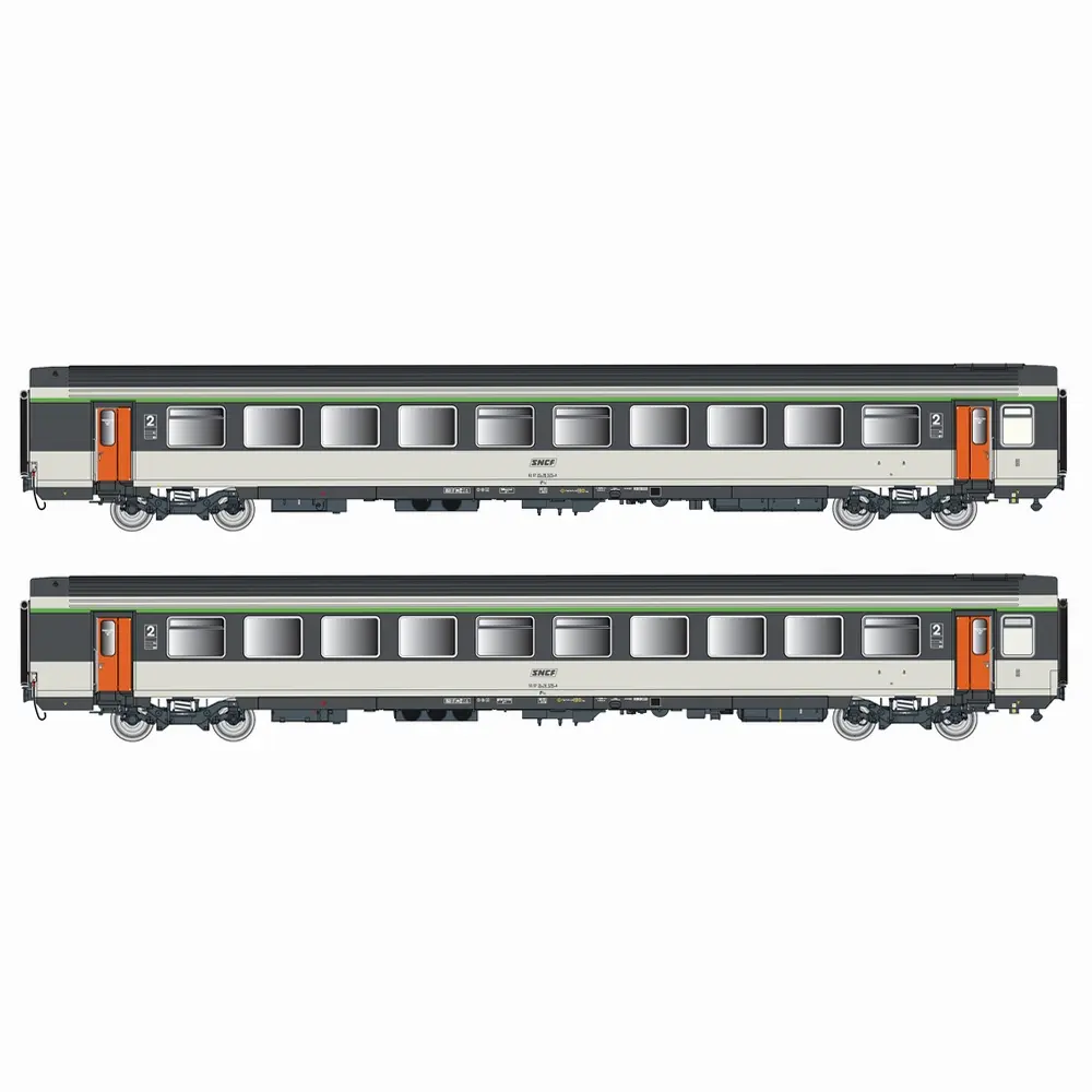 Set "surprise" de 2 voitures voyageurs corail 2nde classe, logo encadré, Vtu Origine - LS Models E200 - HO 1/87 - SNCF - Ep IV - 2R