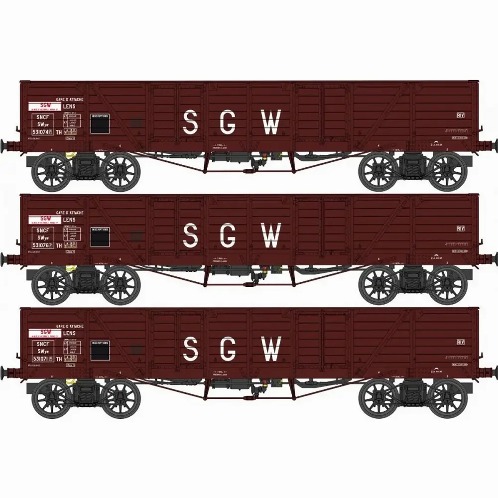 Set de 3 wagons TP Tombereau - REE Modèles WB854 - HO 1/87 - SNCF - Ep IIIb - 2R