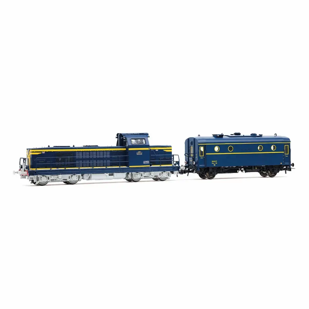 Locomotive diesel 040 DG-18, jaune/bleue + fourgon-chaudière 800 kg/h, SHmfp 568, livrée bleue foncé - Jouef HJ2473 - HO 1/87 - SNCF - Ep III - Analogique - 2R