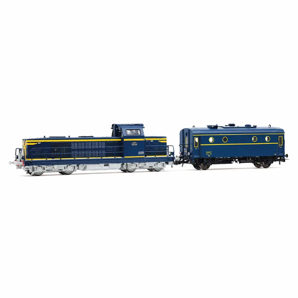 Locomotive diesel 040 DG-18, jaune/bleue + fourgon-chaudière 800 kg/h, SHmfp 568, livrée bleue foncé - Jouef HJ2473S - HO 1/87 - SNCF - Ep III - Digital sound - 2R