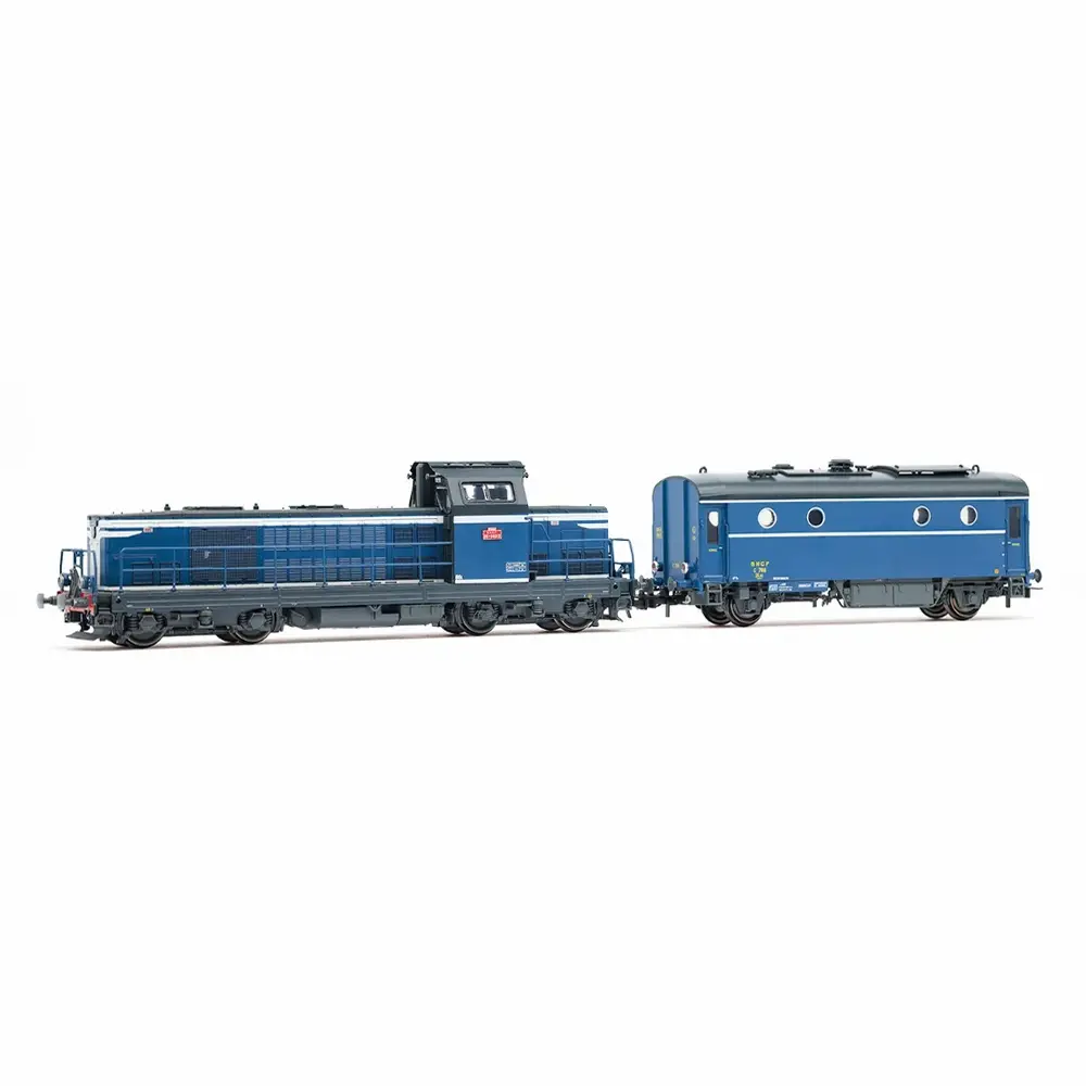Locomotive diesel BB 66013, blanche/bleue + fourgon-chaudière 800 kg/h, SHmf 788, livrée bleu clair - Jouef HJ2474 - HO 1/87 - SNCF - Ep IV - Analogique - 2R