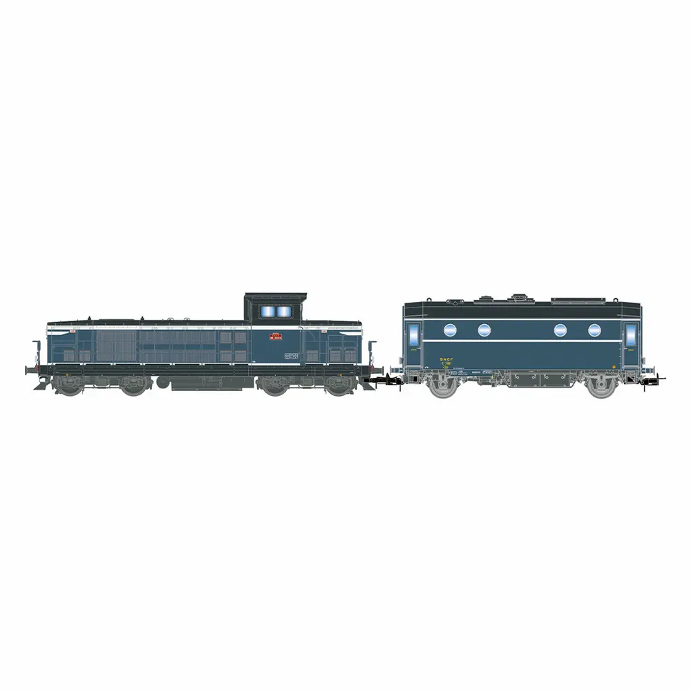 Locomotive diesel BB 66013, blanche/bleue + fourgon-chaudière 800 kg/h, SHmf 788, livrée bleu clair - Jouef HJ2474 - HO 1/87 - SNCF - Ep IV - Analogique - 2R