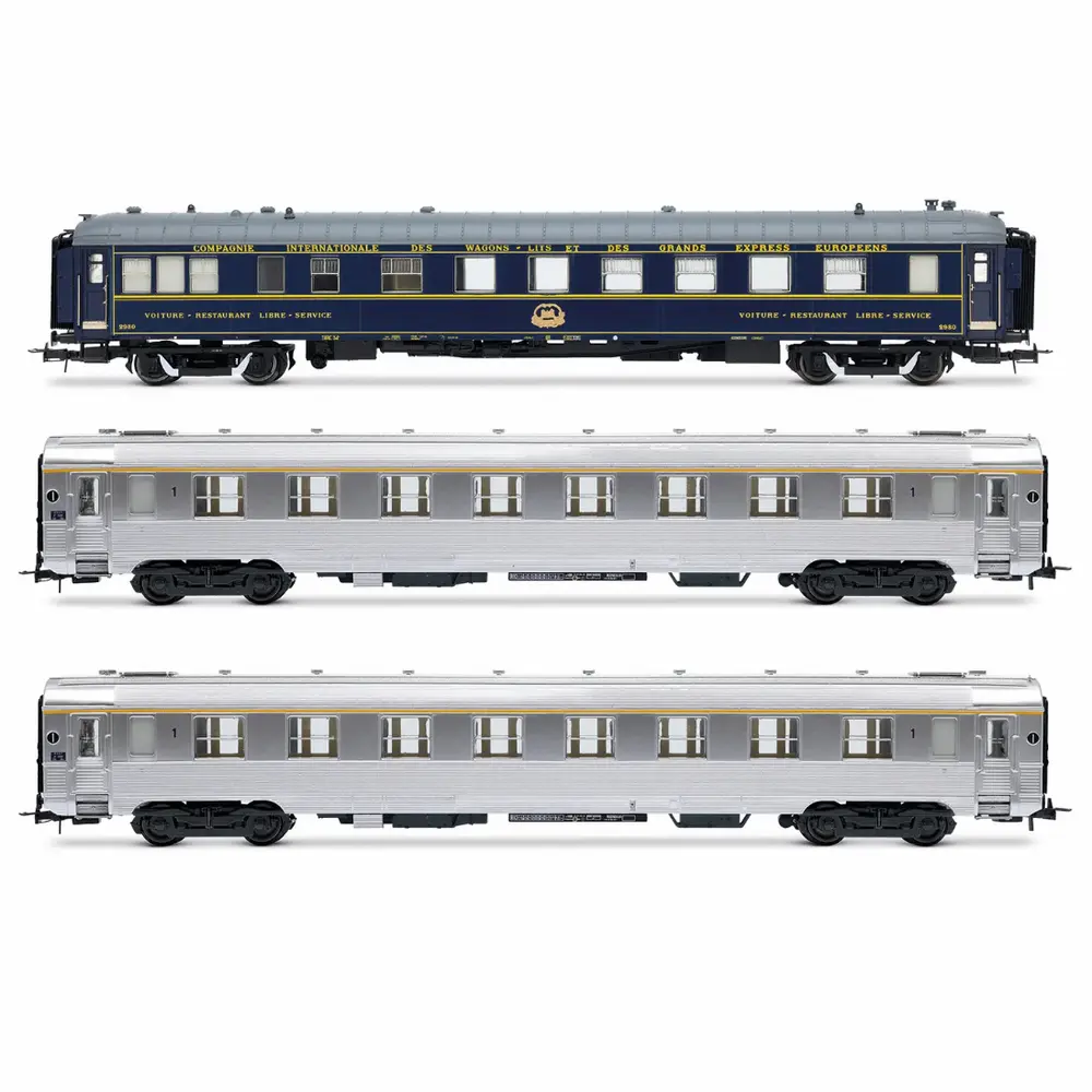 Coffret de 3 voitures « Sud Express », voiture-restaurant CIWL + 2 x DEV Inox courtes [1/2] - Jouef HJ4213 - HO 1/87 - SNCF - Ep III-IV - 2R
