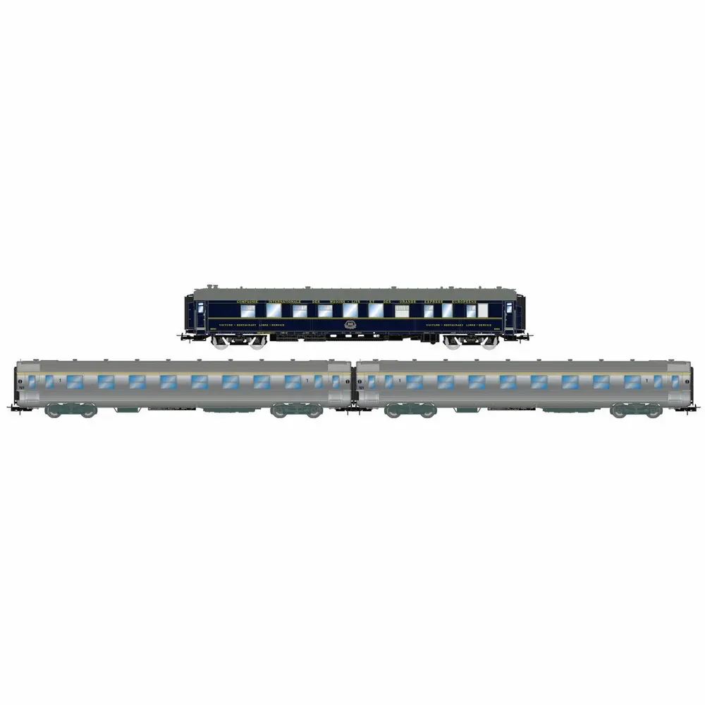 Coffret de 3 voitures « Sud Express », voiture-restaurant CIWL + 2 x DEV Inox courtes [1/2] - Jouef HJ4213 - HO 1/87 - SNCF - Ep III-IV - 2R