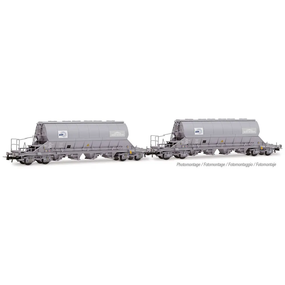 Coffret de 2 wagons trémie à 4 essieux Taoos, « DMI / Saint Gobain », livrée grise - Jouef HJ6306 - HO 1/87 - SNCF - Ep V - 2R