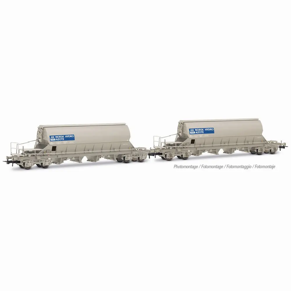Coffret de 2 wagons trémie à 4 essieux Taoos, « NORSK HYDRO AZOTE », livrée grise - Jouef HJ6307 - HO 1/87 - SNCF - Ep IV - 2R