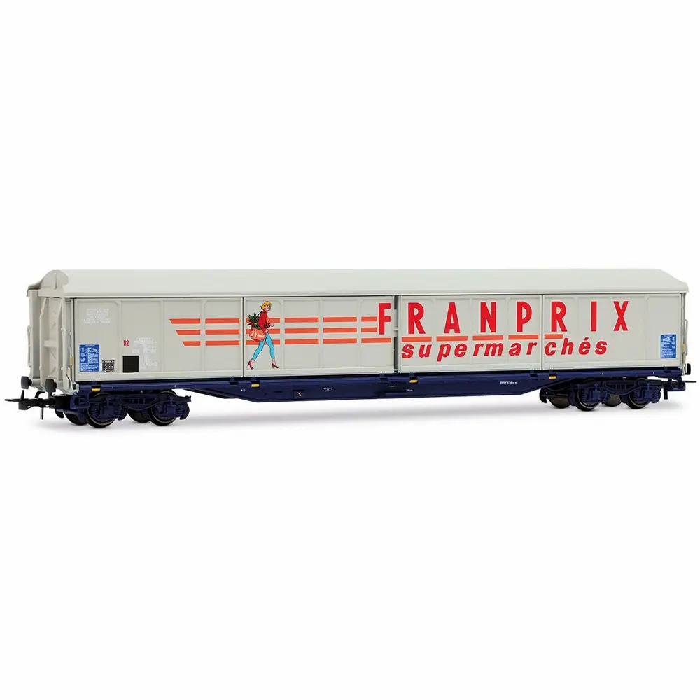 Wagon à parois coulissantes à 4 essieux type Habis, « FRANPRIX », livrée beige - Jouef HJ6321 - HO 1/87 - SNCF - Ep IV - 2R