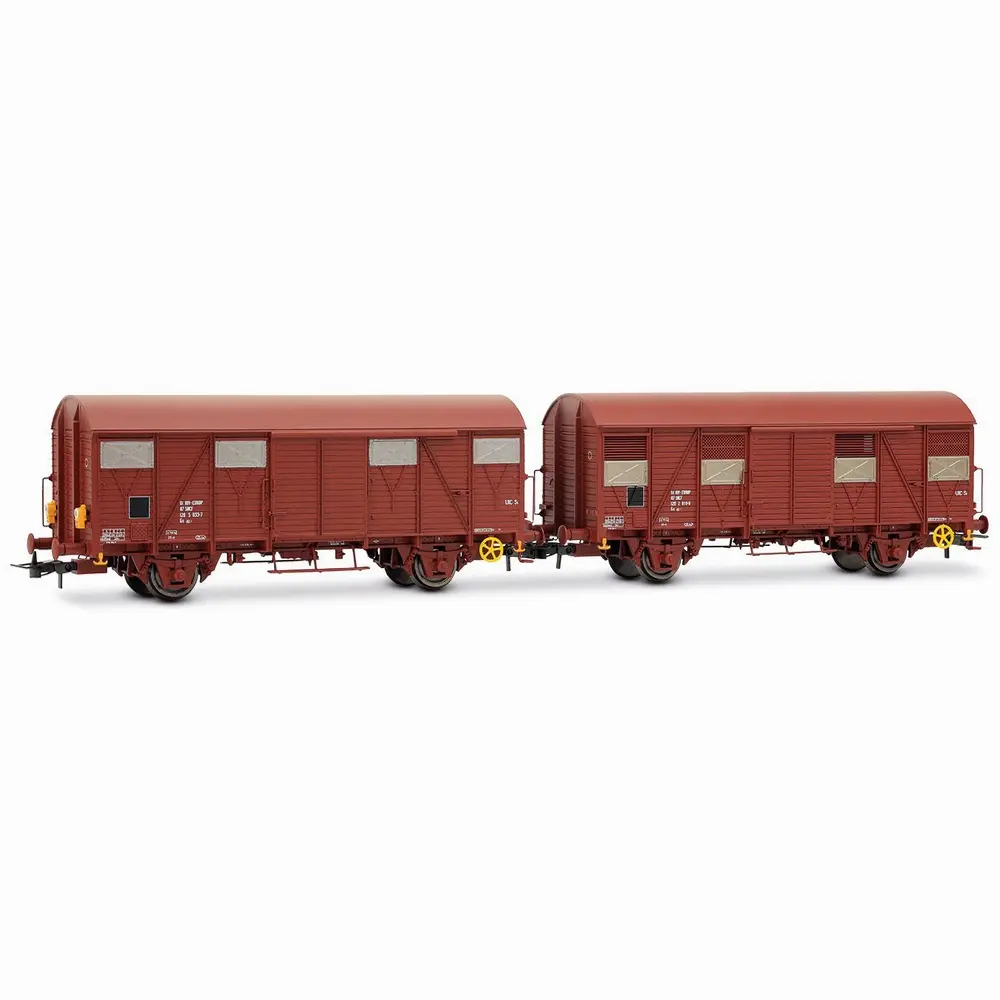 Coffret de 2 wagons couverts type Gs, livrée marron, dont un avec feux de fin de convoi - Jouef HJ6325 - HO 1/87 - SNCF - Ep IV - 2R