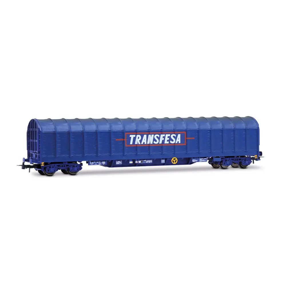 Wagon bâché à bogies type Rils, "Transfesa", livrée bleue - Electrotren HE6086 - HO 1/87 - SNCF/RENFE - Ep IV - 2R