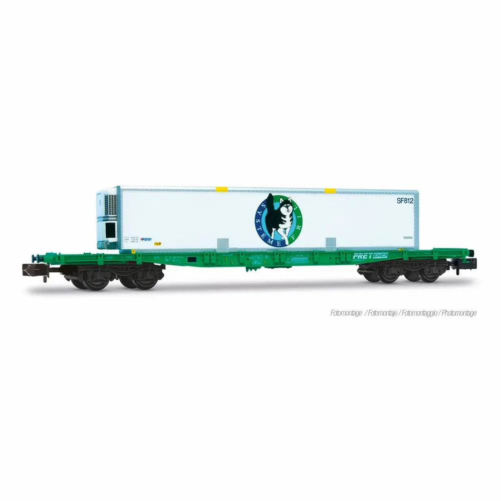Wagon porte-conteneurs S70, livrée verte, avec caisse mobile frigorifique « Système Fril » - Arnold HN6726 - N 1/160 - SNCF - Ep V - 2R
