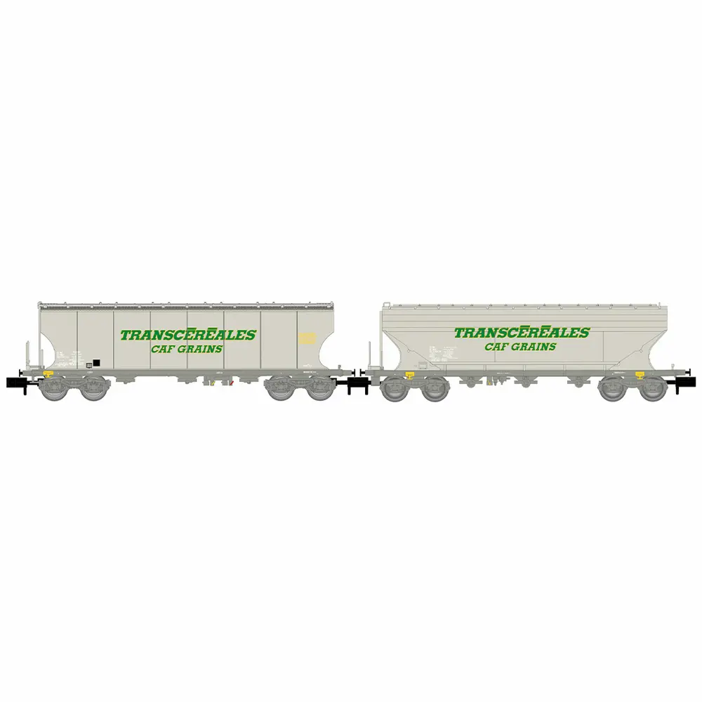 Coffret de 2 wagons trémies céréaliers « Transcéréales – CAF Grains », avec parois plates + bombées - Arnold HN6732 - N 1/160 - SNCF - Ep IV-V - 2R