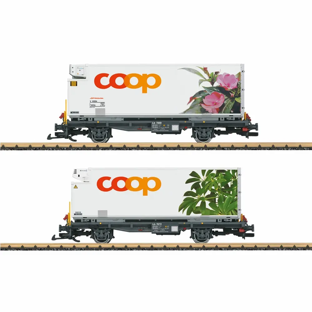 Coffret de 2 wagons porte-conteneurs “coop®“ - LGB 45885 - G 1/22,5 - RhB - Ep VI - 2R