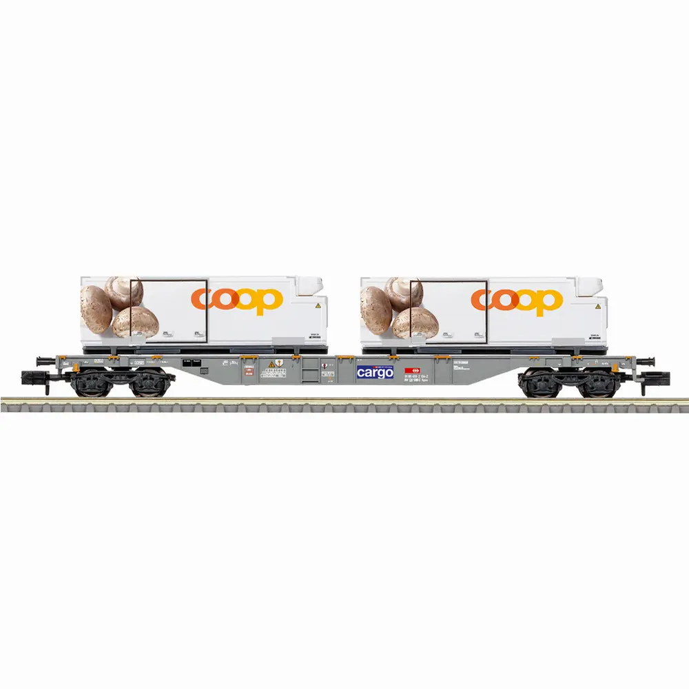 Wagon porte-conteneurs Sgns « coop® » - Minitrix 15496 - N 1/160 - SBB - Ep VI - 2R