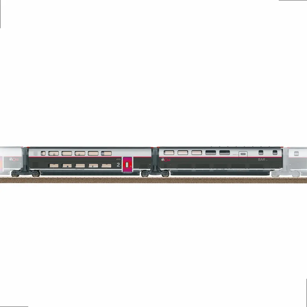 Set de 2 voitures complémentaires TGV Euroduplex INOUI, 2ème classe et bar - Trix 23189 - HO 1/87 - SNCF - Ep VI - 2R