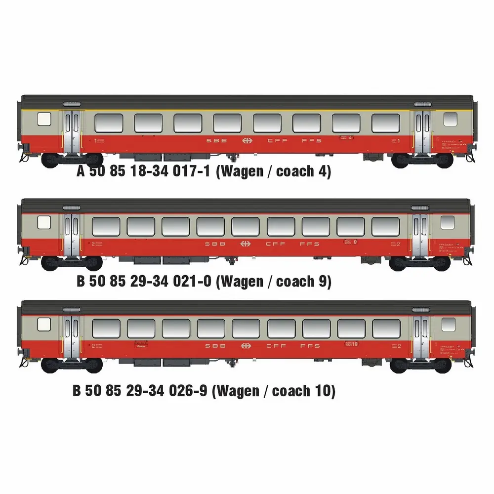 Coffret de 3 voitures voyageurs Swiss Express - Models World MW2108-2DC - HO 1/87 - SBB/CFF - Ep IV - 2R