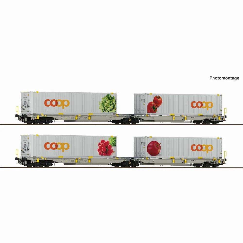 Coffret de 2 wagons-poches articulés à 6 essieux, type Sdggmrs/T2000 - Roco 6600322 - HO 1/87 - EINSTELLER - Ep VI - 2R
