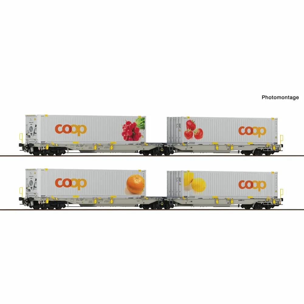 Coffret de 2 wagons-poches articulés à 6 essieux, type Sdggmrs/T2000 - Roco 6600323 - HO 1/87 - EINSTELLER - Ep VI - 2R 