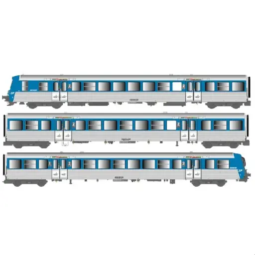 [EP41.49.15] Rame réversible régional RRR, BDx + Bz + AB, TER Rhônes Alpes, bleu / inox, logo nouille, n°37 - EPM 41.49.15 - HO 1/87 - SNCF - Ep IVb-V - Analogique/Digital - 2R