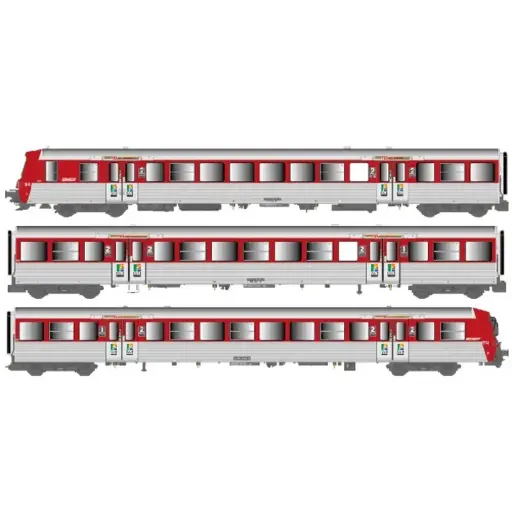 [EP41.09.16] Rame réversible régional RRR, BDx + ABz + AB, Haute Normandie, rouge / inox, logo nouille, n° 114 - EPM 41.09.16 - HO 1/87 - SNCF - Ep IVb-V - Analogique/Digital - 2R