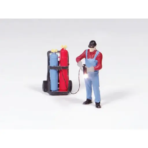 [REPROA67] Soudeur autogène en action (avec bouteilles de gaz et effet flamme) - Régions et Compagnies PROA67 - HO 1/87 
