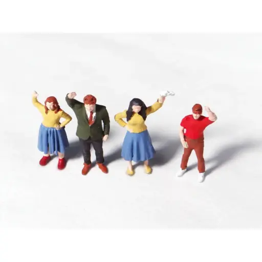 [REGAR044] Groupe de 4 personnes statiques saluant un voyageur ou un cortège - Régions et Compagnies GAR044 - HO 1/87 