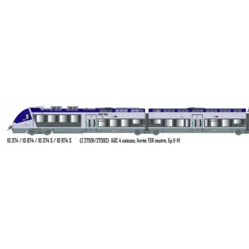 [LS10374DS] AGC Z 27591/27592, 4 éléments, TER neutre - LS Models 10374S - HO 1/87 - SNCF - Ep V-VI - Digital sound - 2R