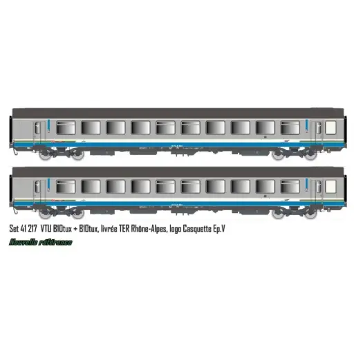 [LS41217] Set de 2 voitures Corail VTU B10tux, livrée TER Rhône-Alpes, logo Casquette - LS Models 41217 - HO 1/87 - SNCF - Ep V - 2R