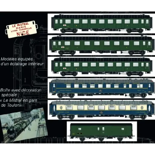 [MW1002] Coffret de 6 éléments « Le Mistral », rame Paris-Nice - Models World 1002 - HO 1/87 - SNCF - EP.IIIb - 2R