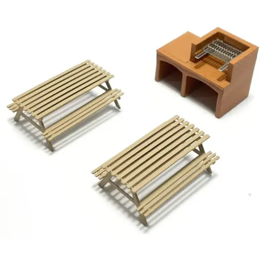 [87T221023] Barbecue de parc avec 2 tables de pique-nique - 87Train 221023 - HO 1/87