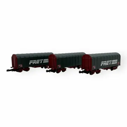 [OZAZW03-FRP] Set de 3 wagons courts bâchés à bogies - Azar models W03-FRP - Z 1/220 - SNCF - Ep IV-V - 2R