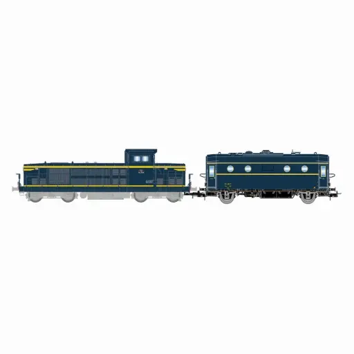 [HJ2473] Locomotive diesel 040 DG-18, jaune/bleue + fourgon-chaudière 800 kg/h, SHmfp 568, livrée bleue foncé - Jouef HJ2473 - HO 1/87 - SNCF - Ep III - Analogique - 2R