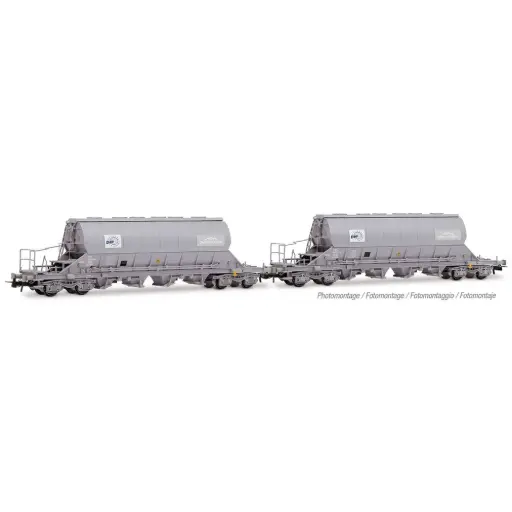 [HJ6306] Coffret de 2 wagons trémie à 4 essieux Taoos, « DMI / Saint Gobain », livrée grise - Jouef HJ6306 - HO 1/87 - SNCF - Ep V - 2R