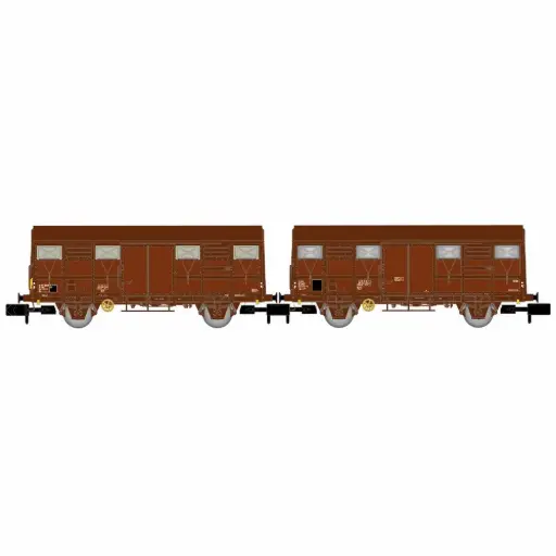 [HN6717] Coffret de 2 wagons couverts type Gs, livrée marron, dont un avec feux de fin de convoi - Arnold HN6717 - N 1/160 - SNCF - Ep IV - 2R