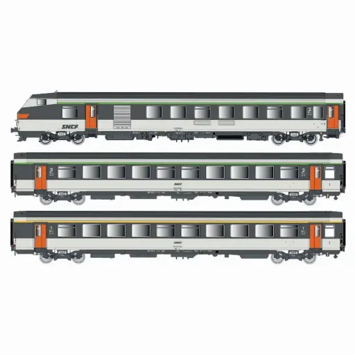 [LS41250AC] Rame réversible 3 voitures corail Rever Vu + VTu, livrée Corail d’origine, logo encadré - LS Models 41250AC - HO 1/87 - SNCF - Ep IV - 3R