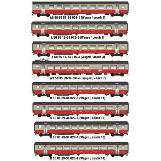 [MW2108-1DC] Coffret de 8 voitures voyageurs Swiss Express - Models World MW2108-1DC - HO 1/87 - SBB/CFF - Ep IV - 2R