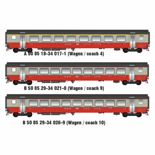 [MW2108-2DC] Coffret de 3 voitures voyageurs Swiss Express - Models World MW2108-2DC - HO 1/87 - SBB/CFF - Ep IV - 2R