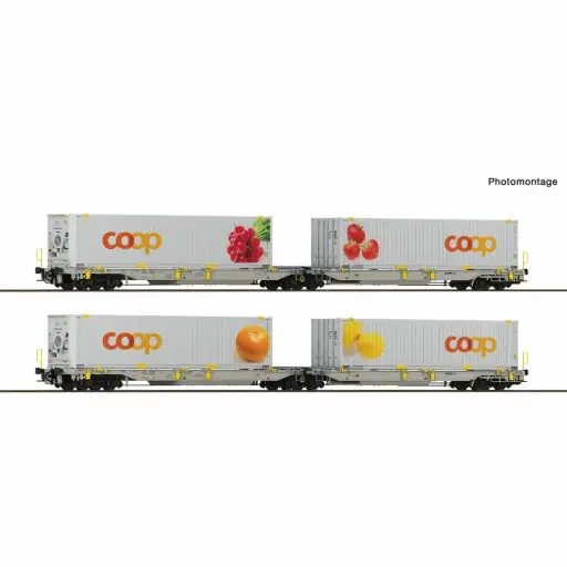 [RO6600323] Coffret de 2 wagons-poches articulés à 6 essieux, type Sdggmrs/T2000 - Roco 6600323 - HO 1/87 - EINSTELLER - Ep VI - 2R 