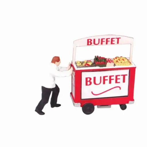 [REGAR074] Chariot de buffet ambulant et son vendeur‑pousseur - Régions et compagnies GAR074 - HO 1/87