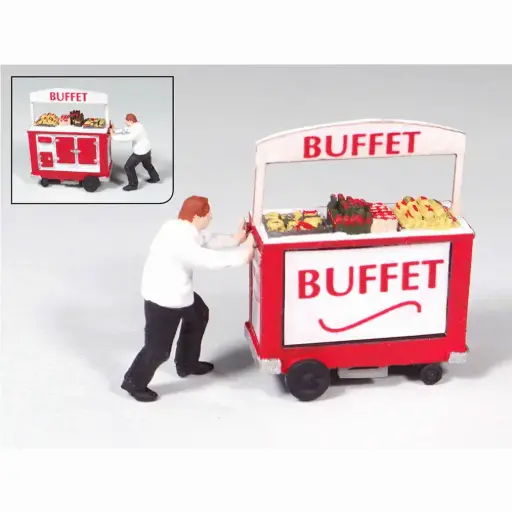 [REGAR074] Chariot de buffet ambulant et son vendeur‑pousseur - Régions et compagnies GAR074 - HO 1/87