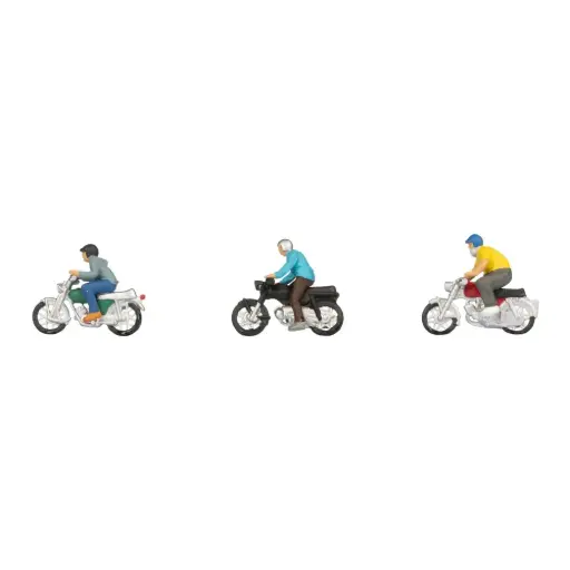 [NO15907] 3 conducteurs de cyclomoteurs - Noch 15907 - HO 1/87