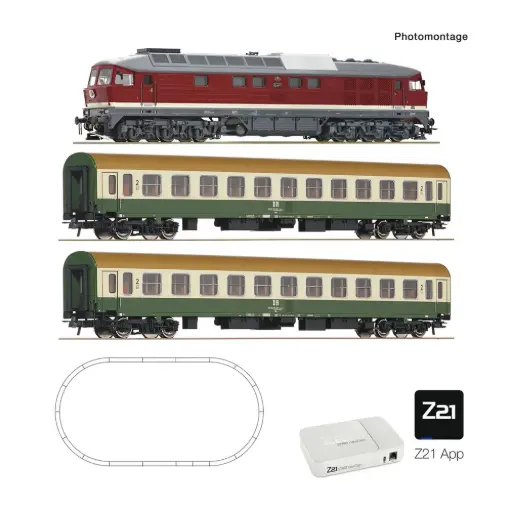 [RO5110014] Coffret de départ Z21 START newGen : Locomotive diesel BR 132 (ROCO LINE, application Z21 uniquement) + 2 voitures voyageurs Halberstadt - Roco 5110014 - HO 1/87 - DR - Ep IV - Digital - 2R