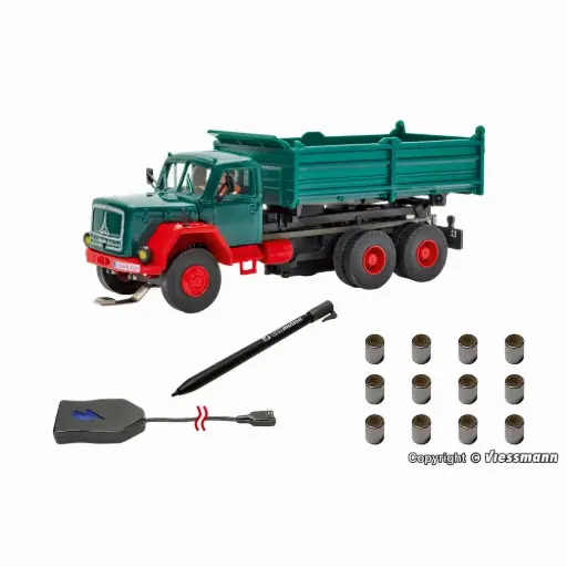 [VI8002] Coffret de démarrage de base CarMotion, camion-benne MAGIRUS DEUTZ à 3 essieux, vert - Viessmann 8002 - HO 1/87