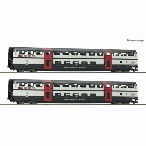 [RO6200216] Coffret 1 de 2 voitures à deux niveaux 2ème classe - Roco 6200216 - HO 1/87 - SBB - Ep V-VI - 2R