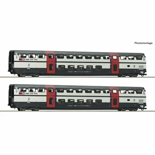 [RO6200217] Coffret 2 de 2 voitures à deux niveaux 2ème classe - Roco 6200217 - HO 1/87 - SBB - Ep V-VI - 2R