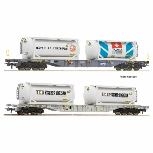 [RO6600231] Set de 2 pièces : wagon porte-conteneurs Cargo/VTG - Roco 6600231 - HO 1/87 - SBB - Ep V-VI - 2R