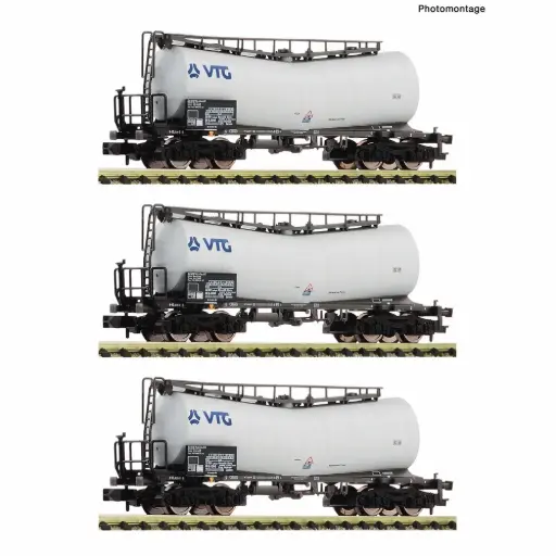 [FL6660171] Set de 3 wagons citernes Zacns articulés à 4 essieux - Fleischmann 6660171 - N 1/160 - VTG - Ep VI - 2R